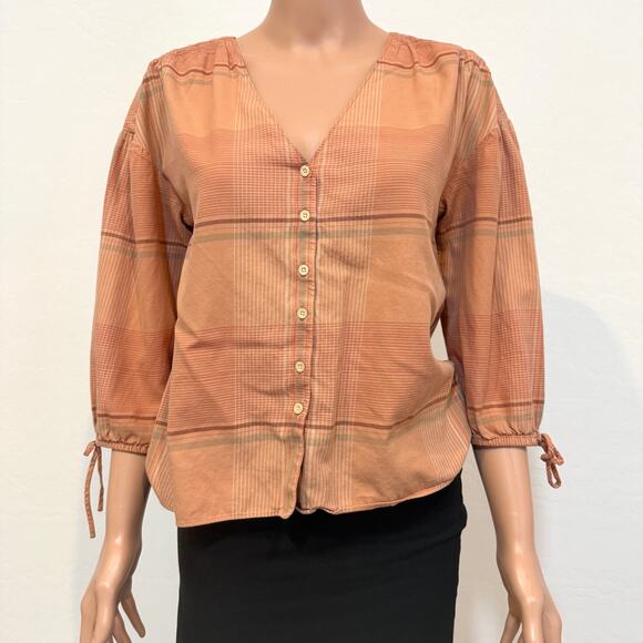 Madewell XXS Morningview tie sleeve button front v neck blouse top TB 2789 - Picture 7 of 11